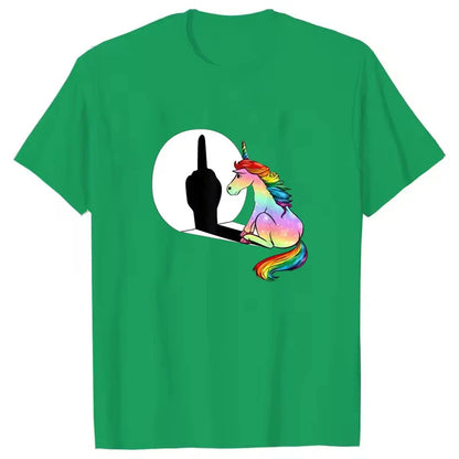 Unicorn Middle Finger T Shirt Women Mens T-Shirt Streetwear Tshirts Anime Clothes Four Seasons