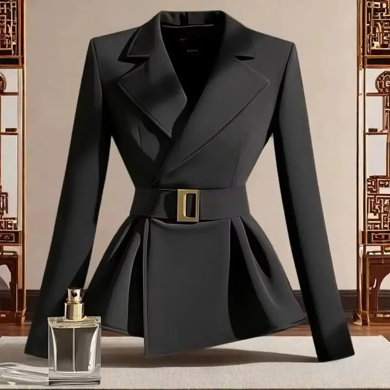 Ladies Blazer Jacket 2025 Spring Autumn Temperament Solid Color Female Outerwear Casual Black Korean Version Women's Suit Coat