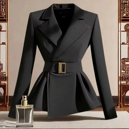 Ladies Blazer Jacket 2025 Spring Autumn Temperament Solid Color Female Outerwear Casual Black Korean Version Women's Suit Coat