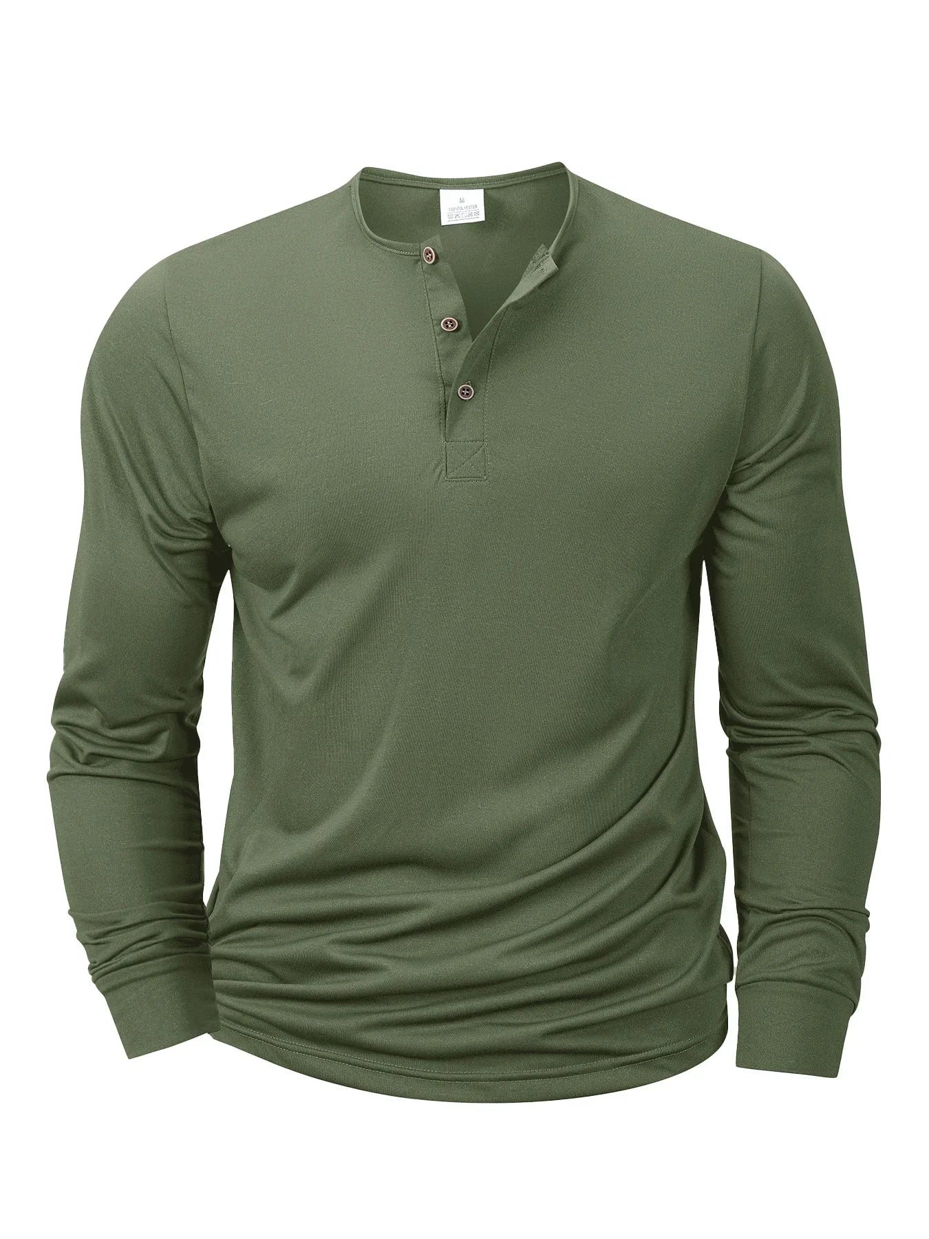 Men's Henery Neck Button Long Sleeve T Shirt Solid Color Spring Summer Breathable Tshirt Fashion Casual Slim Tops Classic Shirts