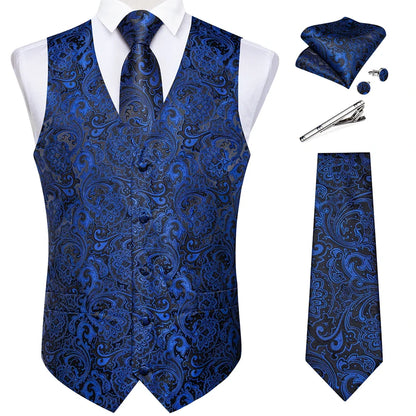 Suit Vest for Men Black Solid Paisley Wedding Prom Groom Jacquard Waistcoat with Necktie for Tuxedo Men Clothing