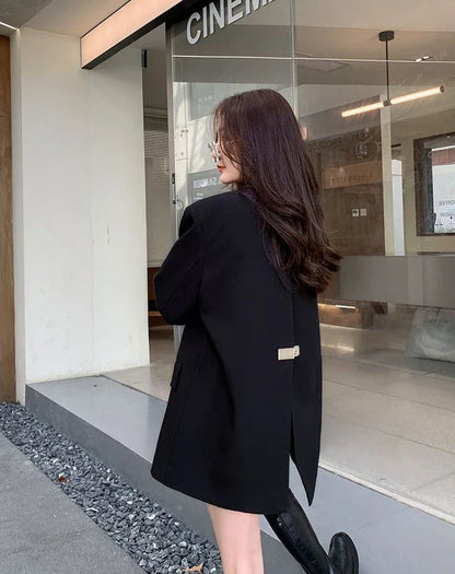 Long Women's Blazers Loose Jacket Dress Clothing Female Coats and Jackets Solid Over Black Youthful Woman Clothes New Outerwear