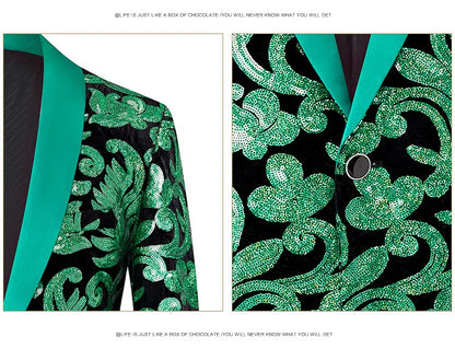 2024 New Flat Velvet Large Flower Sequin Jacquard Mens Blazer, Purple  Stage Performance Suit Dress, Host Fashion Show Jacket
