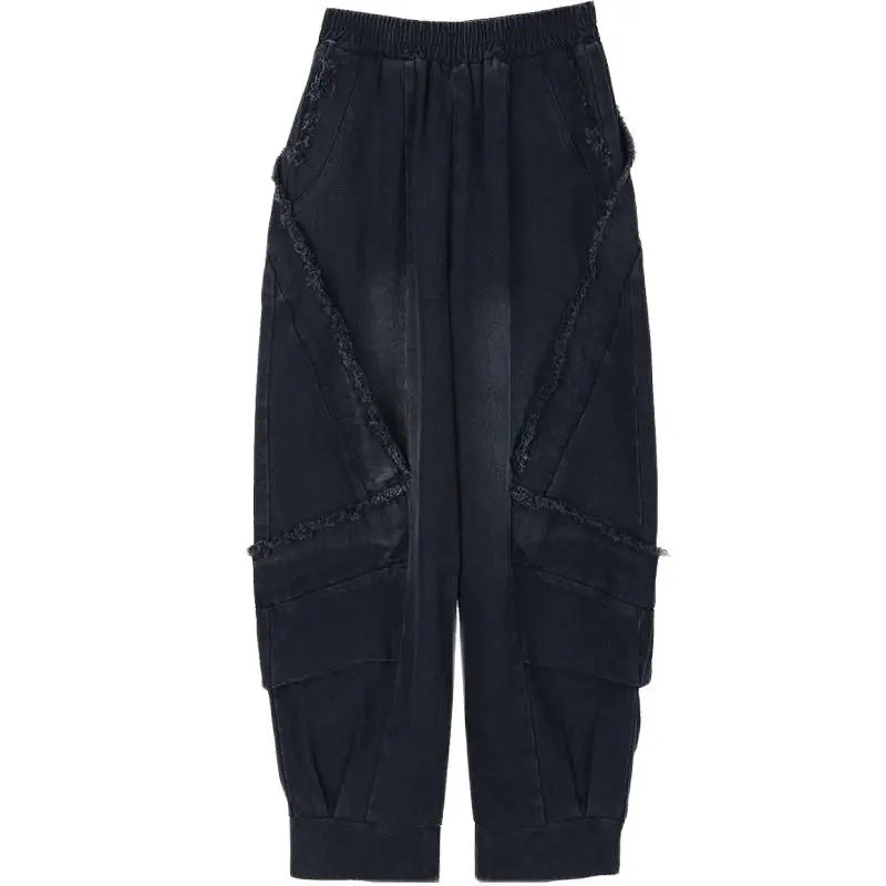 Black Wide-leg Jeans Harlan Pants Loose Fashion Casual Full Length High Waist Patchwork Print Pocket Jeans Women Clothes Spring