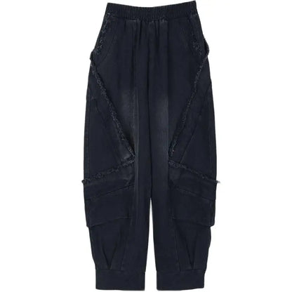 Black Wide-leg Jeans Harlan Pants Loose Fashion Casual Full Length High Waist Patchwork Print Pocket Jeans Women Clothes Spring