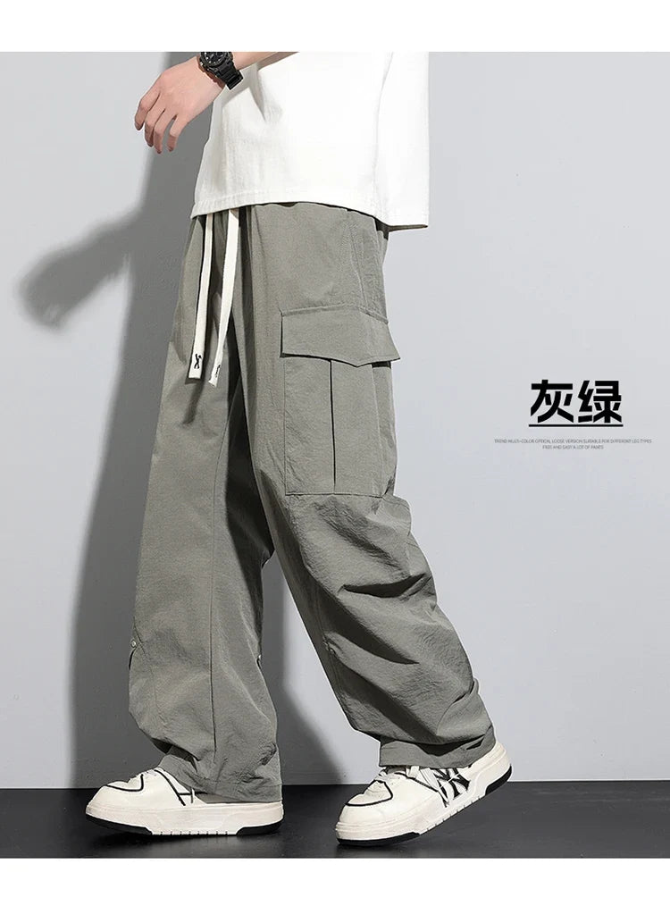 Big Size 8XL Men Casual Pants Elastic Waist Cargo Trouser Male Scimitar Banana Curved Plus Large Drawstring Fashion Straight 6XL