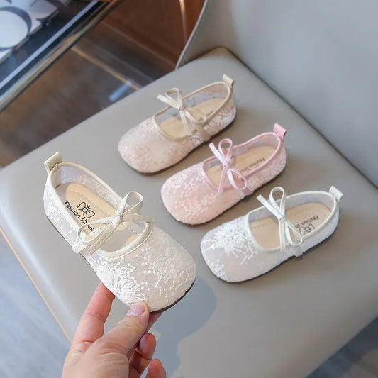 2026 Spring Summer New Children's Shoes Fashion Princess Lace Shoes Children's Elegant Shoes Soft Bottom Elastic Hook and Loop