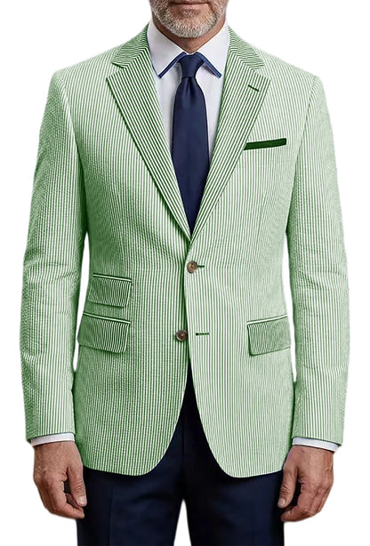 Men's Striped Seersucker Blazer Slim Fit Casual Suit Jacket Formal Business Coat Breathable Spring Summer Streetwear Outerwear