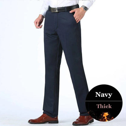 Men's Spring Autumn 100% Cotton Middle-aged Business Trousers Straight Slacks High Waist Dad's Thin Thick Casual Male Suit Pants