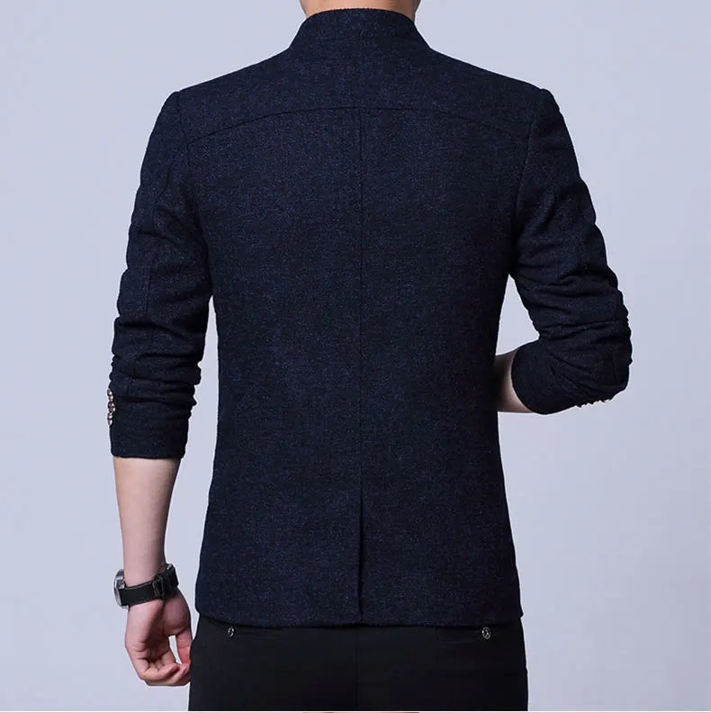 Men's Autumn Winter Casual Slim Fit Plaid Suit Jacket Korean Style Fleece Thickened Coat Large Size Single Breasted Westwear