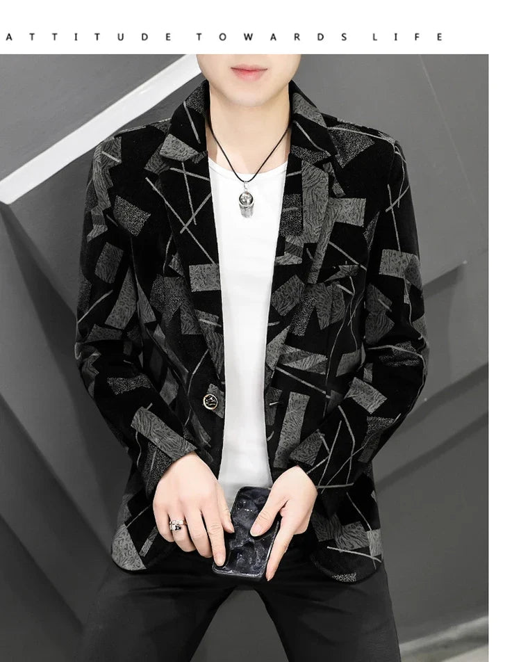 2022 Autumn Men Blazers Luxury Corduroy Casual Slim Suit Jacket Business Social Office Dress Coat Streetwear Jacket Men Clothing