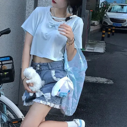 Blue High Waist Denim Shorts for Women Youthful Cheap Classic Stretchy Kpop Japanese 2000s Style Hot XL Short Jean Pants Woman