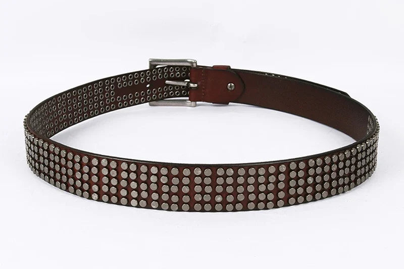 Top Heavy Metal Genuine Leather Belt Men Cowskin Cowboy Belt Ceinture Homme Punk Jeans Strap Wide Cinturon Mujer Waistband