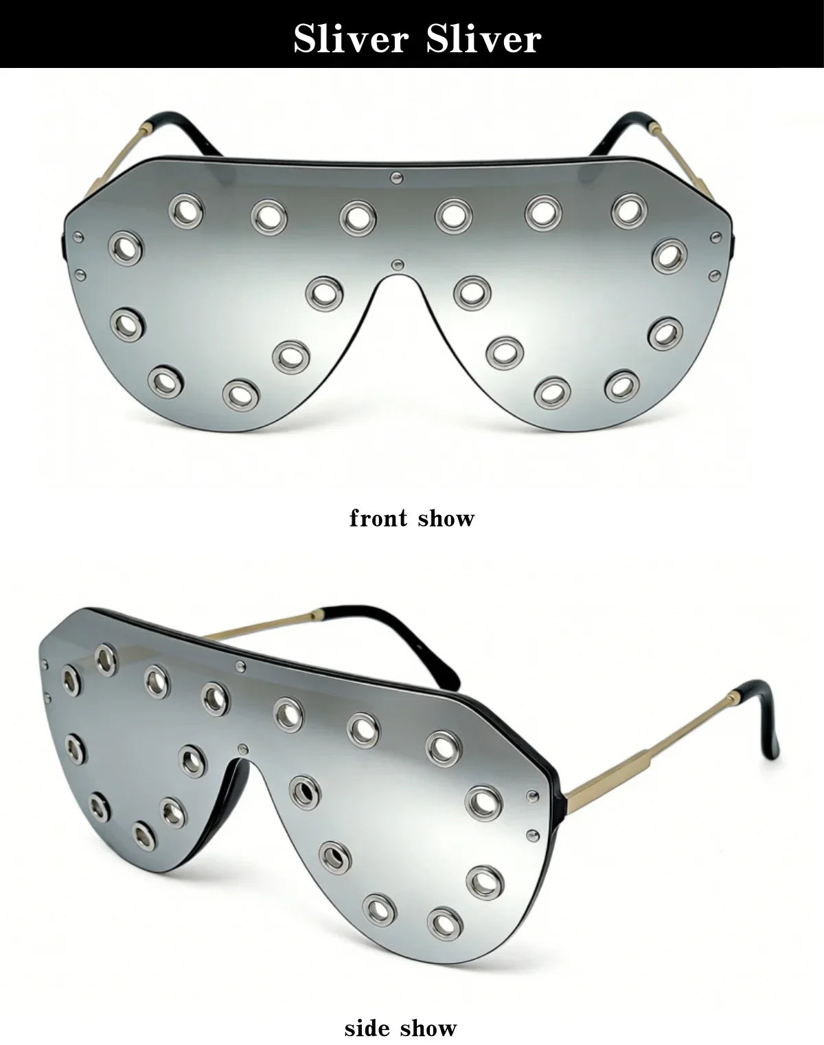 Trendy y2k Oversized One-piece Sunglasses Women Luxury Metal Rivet Party Cool Big Frame Shades UV400 Beach Club Streetwear