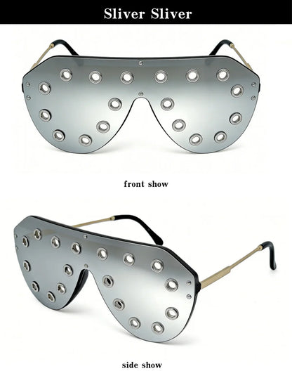 Trendy y2k Oversized One-piece Sunglasses Women Luxury Metal Rivet Party Cool Big Frame Shades UV400 Beach Club Streetwear