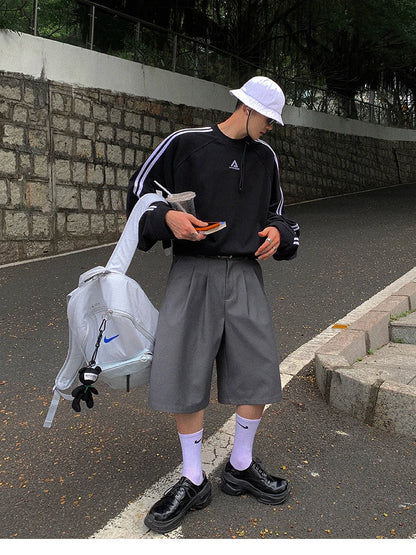 Spring Summer Loose Casual Soft Grey Pleated Shorts for Men with High Waist Short Straight Pants Korean Clothes 2024