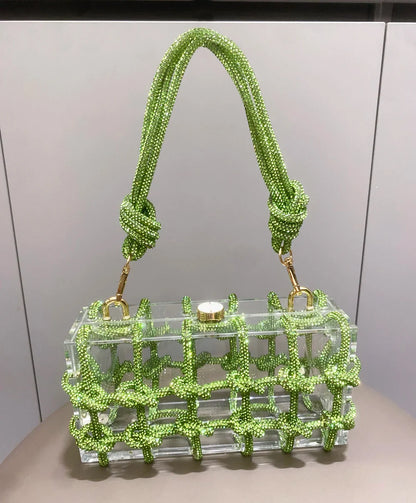 Handle Rhinestones Evening bag silver Crystal handmade Bags for Women Purses and Handbags Luxury Designer banquet bag