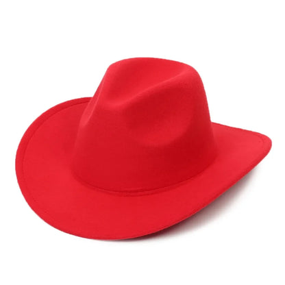 New Wide Brim Cowboy Hat Solid Color Felt Panama British Retro Cap Women Men