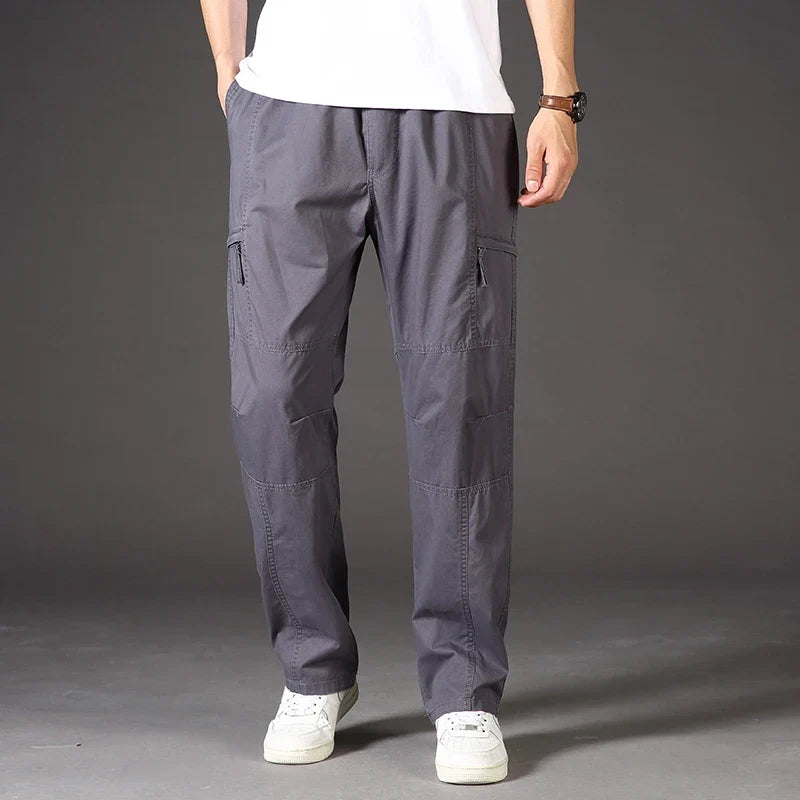 High Quality Men's Trousers Cargo Pants Zipper Pockets Elastic Waist with Banding Casual Sports Hiking Training Dungarees