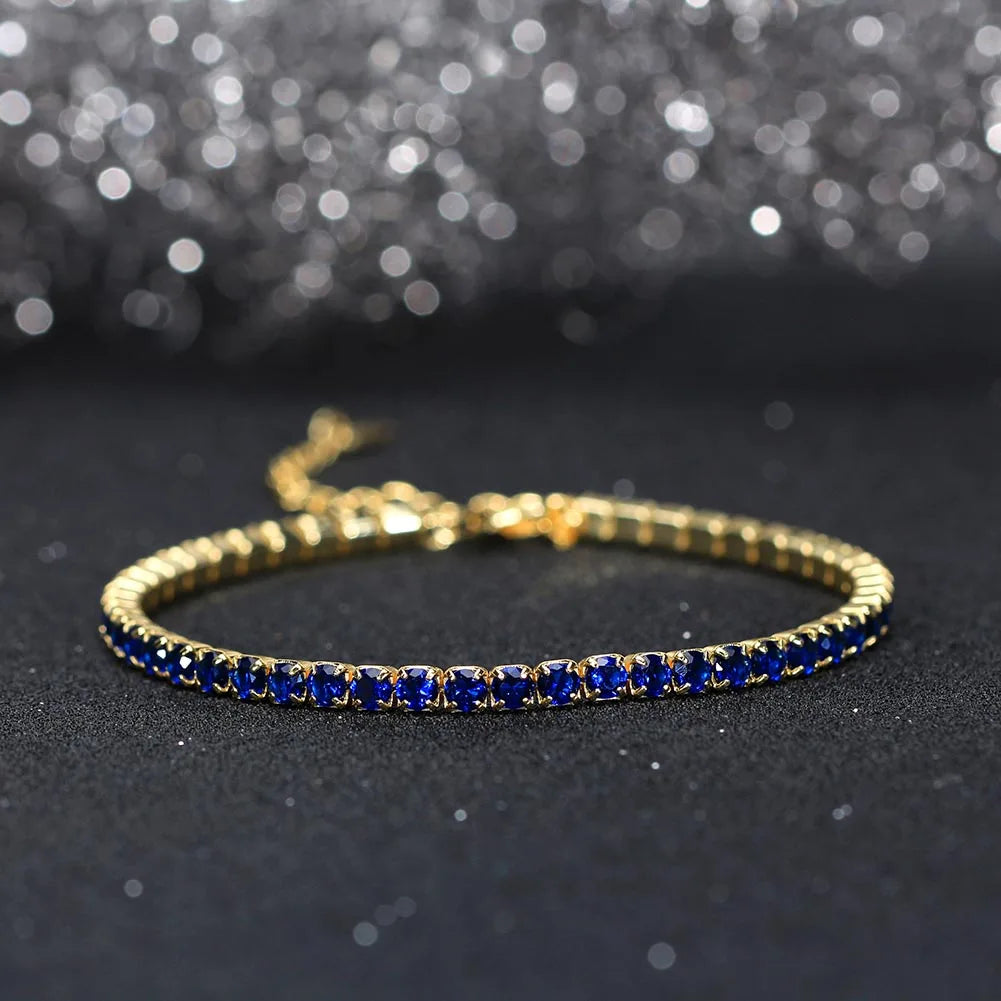 Fashion 3mm Bezel Setting Colorful 4A Cubic Zirconia Tennis 925 Sterling Silver Adjustable Bracelet for Women SB192