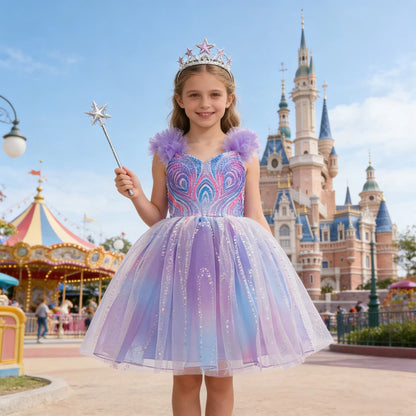 Good Witch Costume Girls Glinda Costume Dress Kids Wicked Cosplay Dress Up Outfits for Birthday Halloween 4-10Y