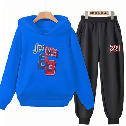 Children Hoodie 3-12 Years Boys Girls Red Casual Tops+Pants Sets Long Sleeves Fashion Kids Basketball Jersey No. 23 Clothes