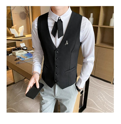 Top Quality Men's Business Casual Slim Vest Fashion Designer Men Classic Solid Color Single Breasted Sleeveless Vest Size 5XL-M