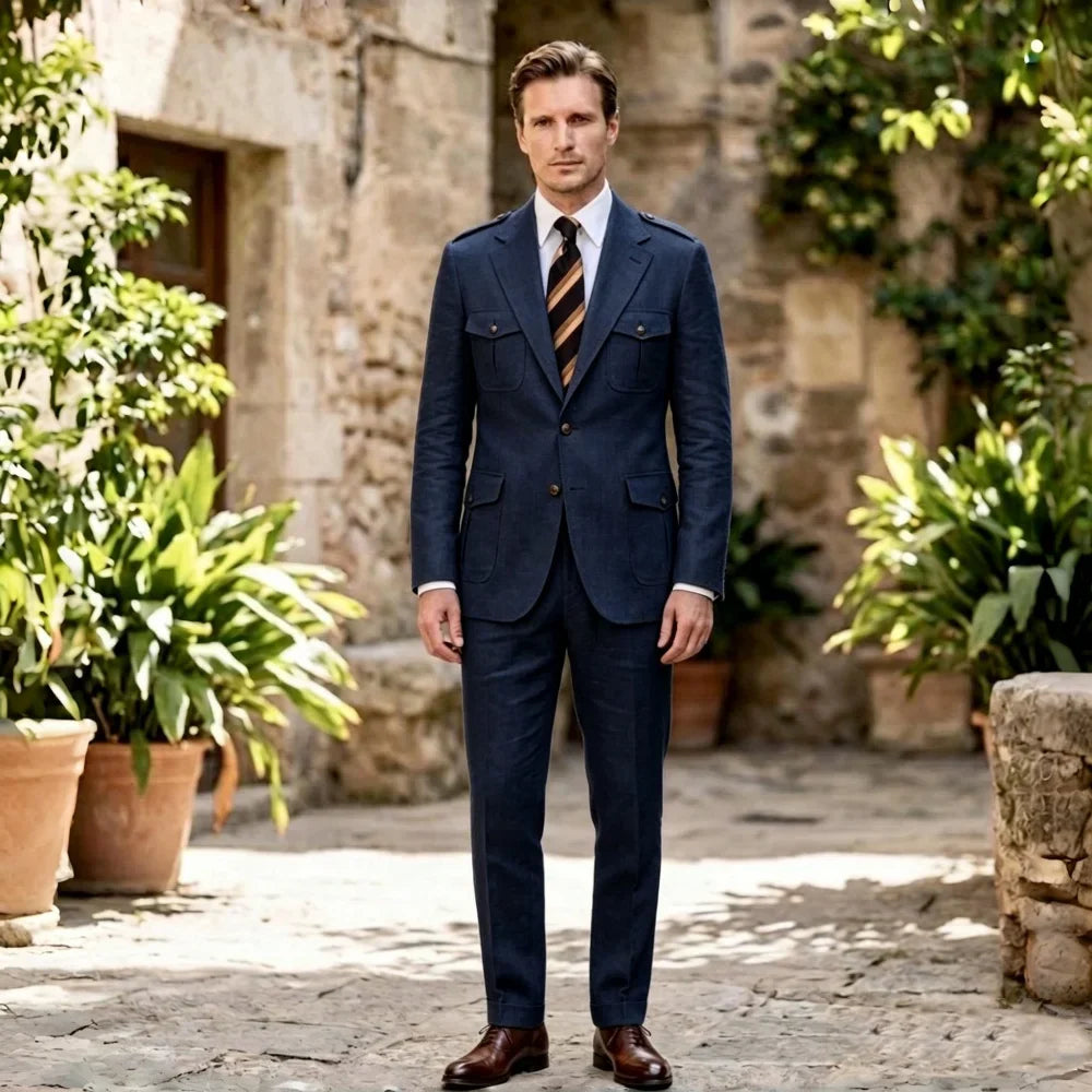 Linen Safari Suits Custom Tailored Separates 2 Pieces Blazer Pants for Men Summer Wedding Groom Tuxedo Trajes Para Hombre
