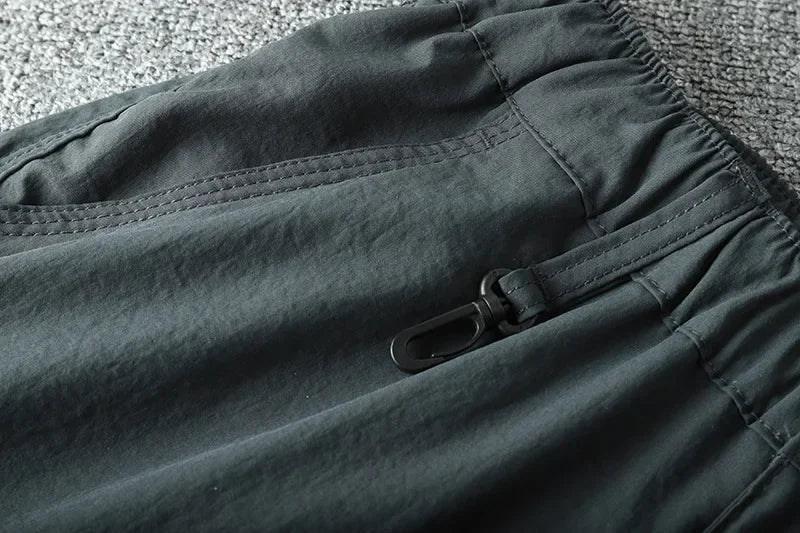 Men's Summer Cargo Pants Quick Dry Double Used Pants Elastic Waist Detachable Feet Loose Straight Waterproof Long Trousers