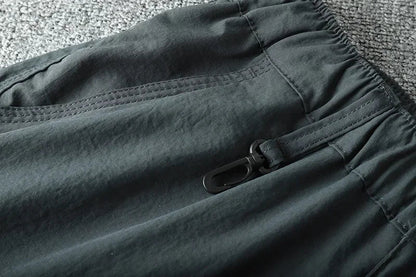 Men's Summer Cargo Pants Quick Dry Double Used Pants Elastic Waist Detachable Feet Loose Straight Waterproof Long Trousers