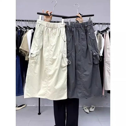 Vintage Skirts for Women American Fashion High Waist Back Slit Cargo Skirt Streetwear All-match Pockets Trendy Harajuku Chic New