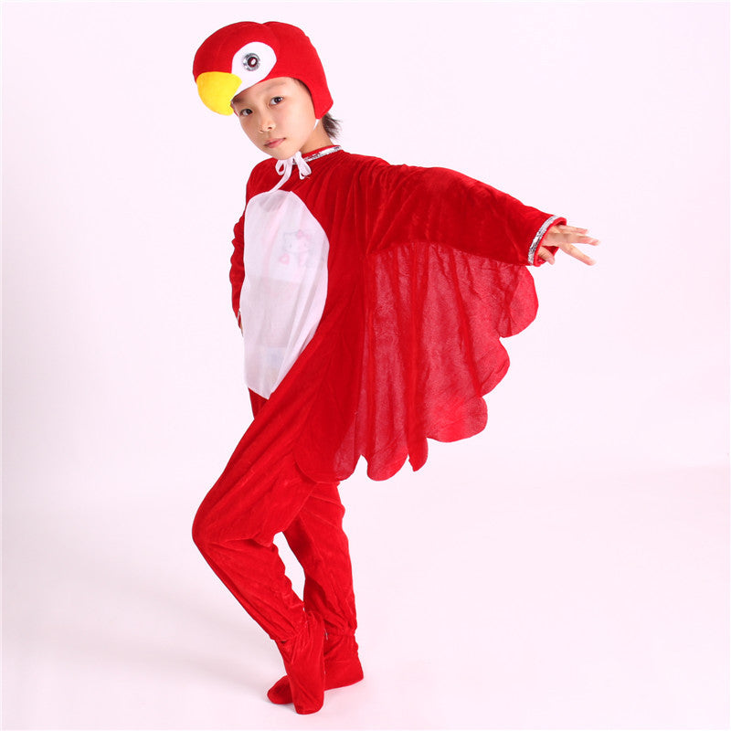 Cartoon Plush Red Green Bird Parrot Animal Fancy Dress  Show Jumpsuit  Hats Child Adults Gifts  Cosplay     Halloween Costume