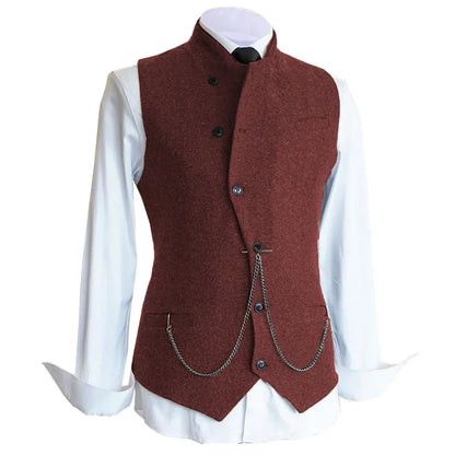Men Vest Brown Solid Color Single Button Casual Business Waistcoat For Wedding Birthday Party Banquet Prom Set Men Suit Vest