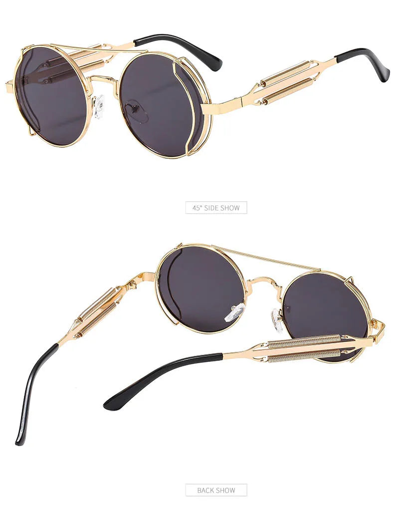 Punk Sunglasses For Men Designer Vintage Round Steampunk Fashion Glasses Retro Sunglasses Women 2024 Gafas De Sol Hombre Lunette
