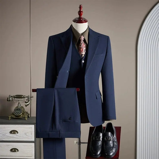 Wedding Banquet Groomsman Formal Suit Sets Homecoming Business Outfits Elegant Male Slim Fit Blazer Vest Pants Three Pieces