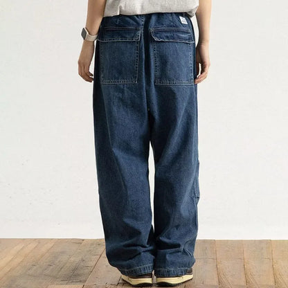 Spring And Autumn Japanese Style Oversized Straight Leg Jeans Loose Drawstring Workwear Pants Wide Leg Pants  Men'S Pants