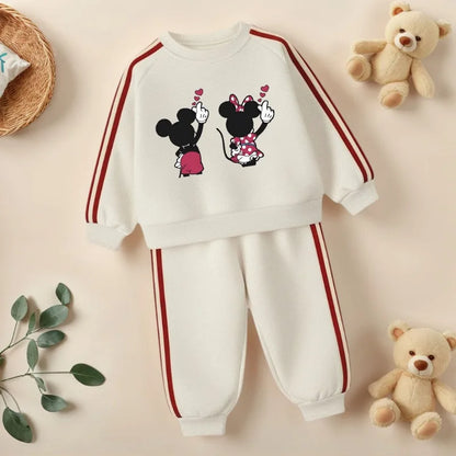2026 Spring Cartoon Printed Children's Casual Sweatshirts Sets Boys O Neck Hoodies Long Pant Two Piece Suit Girls Tracksuit New