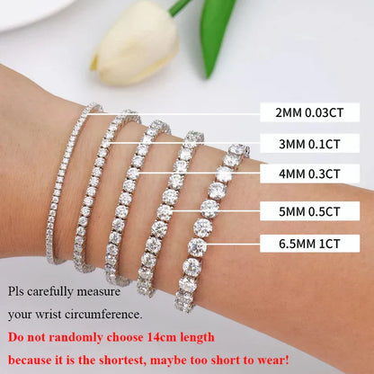 925 Sterling Silver Moissanite Bracelet 0.1ct 3mm D VVS1 Diamond with GRA for Women Sparkling Wedding Party Fine Jewelry