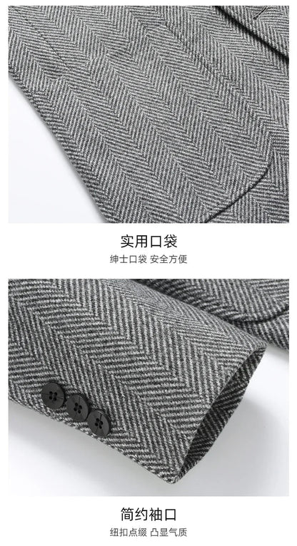 Mens Blazer Fashion Business Handsome Gentleman Korean Version of British Style Leisure Slim Solid Color Wedding Work Blazer