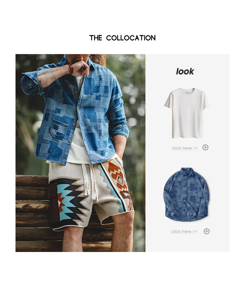 Navajo Totem Knitted Shorts Men's  Elastic Waist Casual Shorts with Corduroy Pocket Summer Beach Breathable Short Pants