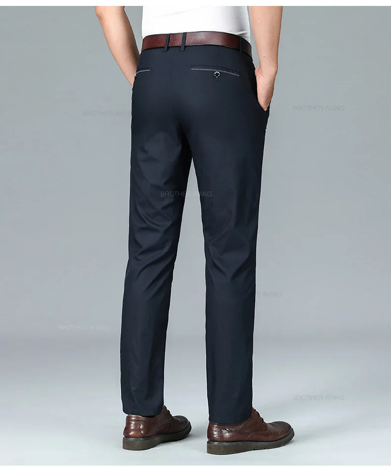 Bamboo Fiber Summer Casual Pants Men's Ultra-thin Iron-free Anti-wrinkle Loose Business Straight Elastic Trousers Brand Clothing