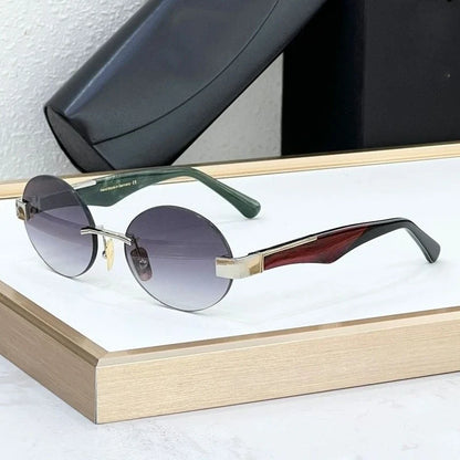 High Street Rimlesss Sunglasses Oval Alloy Acetate High Quality for Men Women Classical Vintage UV400 with Case