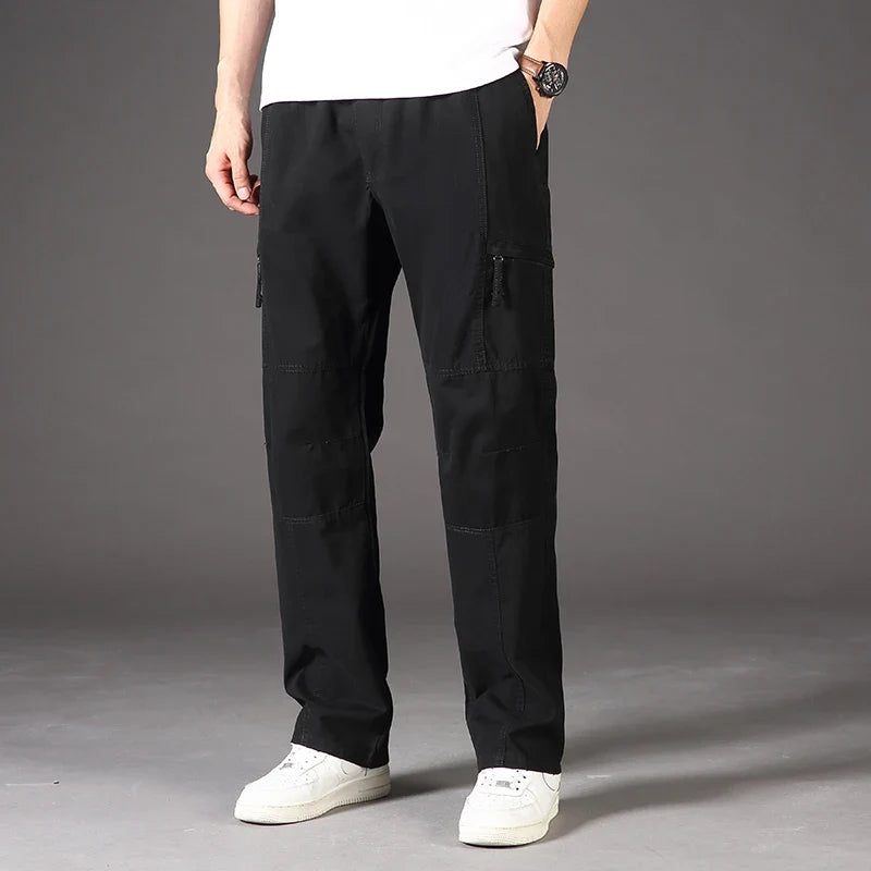 High Quality Men's Trousers Cargo Pants Zipper Pockets Elastic Waist with Banding Casual Sports Hiking Training Dungarees