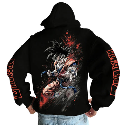 2026 Dragon Ball Retro Anime Hoodie, Son Goku Print Men's Pure Cotton Hoodie, Casual Loose Sports Daily Version Y2K Style