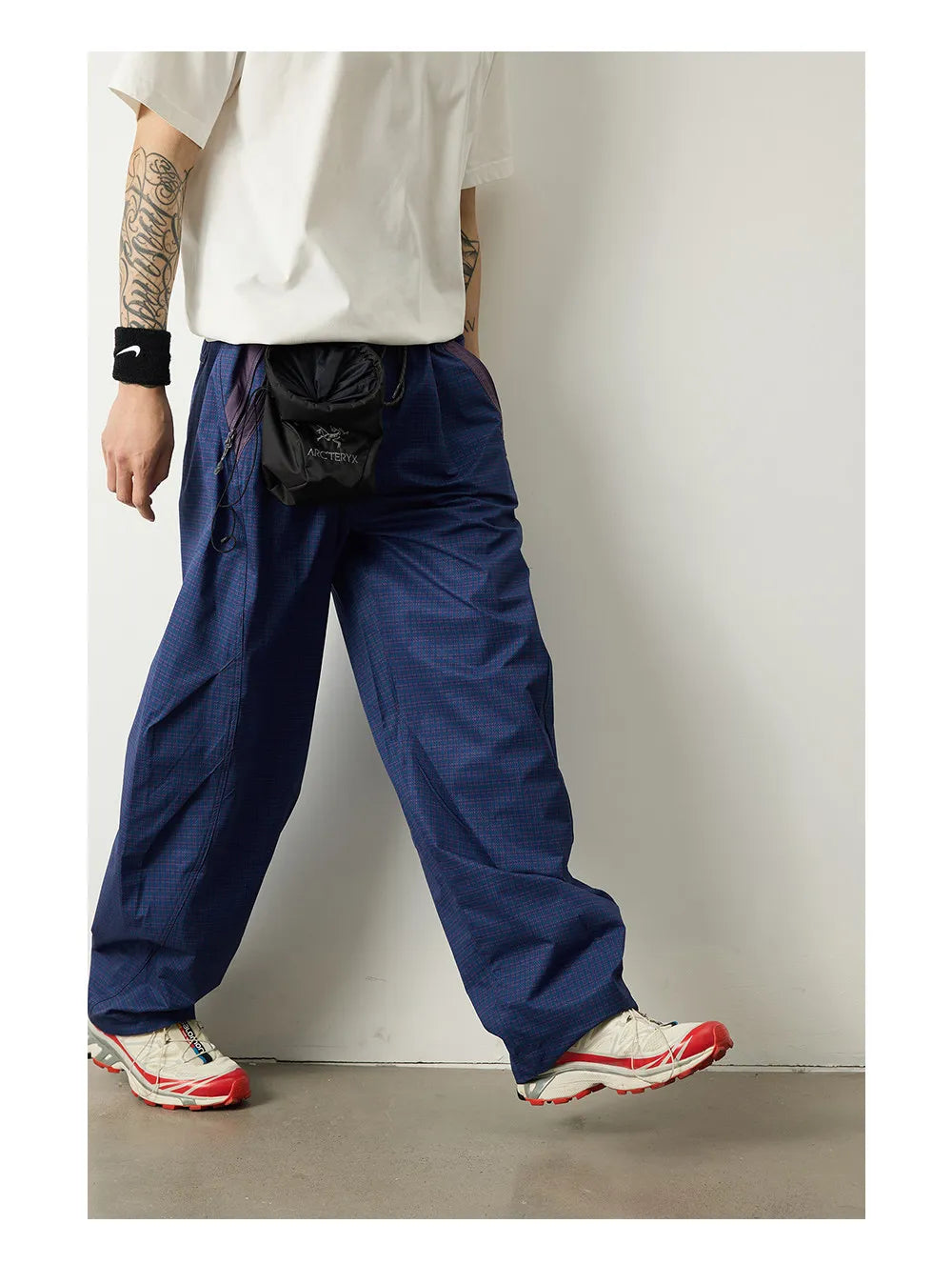 Unisex Lightweight Parachute Pants Spring Summer Outdoor Hiking Plaid Patchwork Color Block Loose Fit Casual Streetwear Trendy