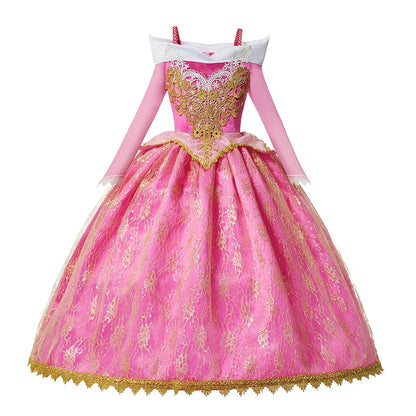 Girl Aurora Princess Dress Children Luxurious Cosplay Costume Rose Pink Briar Rose Outfit Kids Carnival Birthday Party Clothing