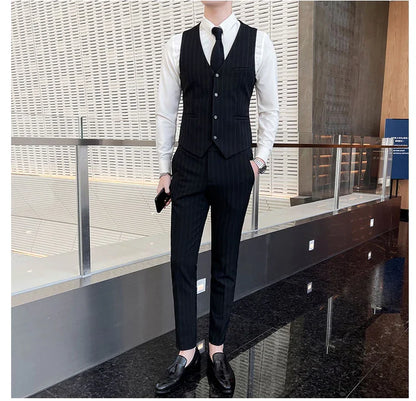 Winter Stripes Three-piece High-Grade Groom Wedding Suit with Vest And Trousers Business Fashion Handsome Casual Wedding Outfit