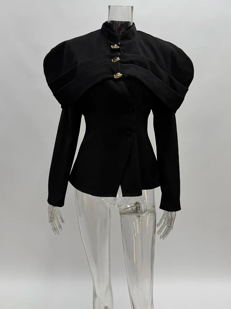 Black Elegant Blazer For Women 2025 Autumn Fashion Gold Buttons Patchwork Jacket Coat Party Vintage Commuter Suit Jacket
