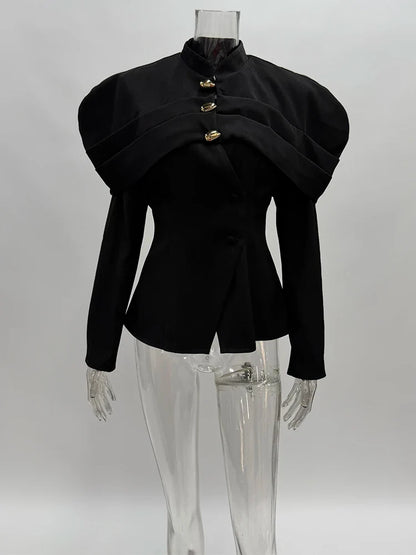 Black Elegant Blazer For Women 2025 Autumn Fashion Gold Buttons Patchwork Jacket Coat Party Vintage Commuter Suit Jacket