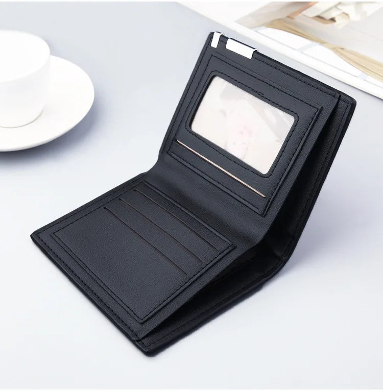 Short Men Wallets Card Holder Photo Holder Slim Male Print Wallet High Quality PU Leather Money Bag New Kpop Small Men's Purse